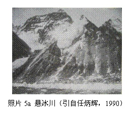 文本框:  照片5a 悬冰川（引自任炳辉，1990）